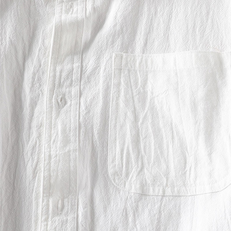 Buddha Stones homme en coton et lin, style vintage décontracté, simple boutonnage, manches trois-quarts, avec poche