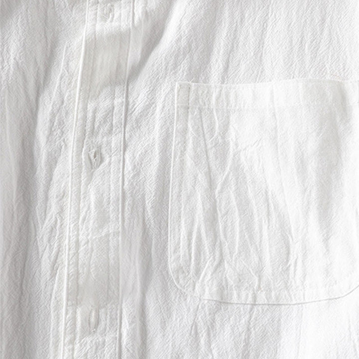 Buddha Stones homme en coton et lin, style vintage décontracté, simple boutonnage, manches trois-quarts, avec poche