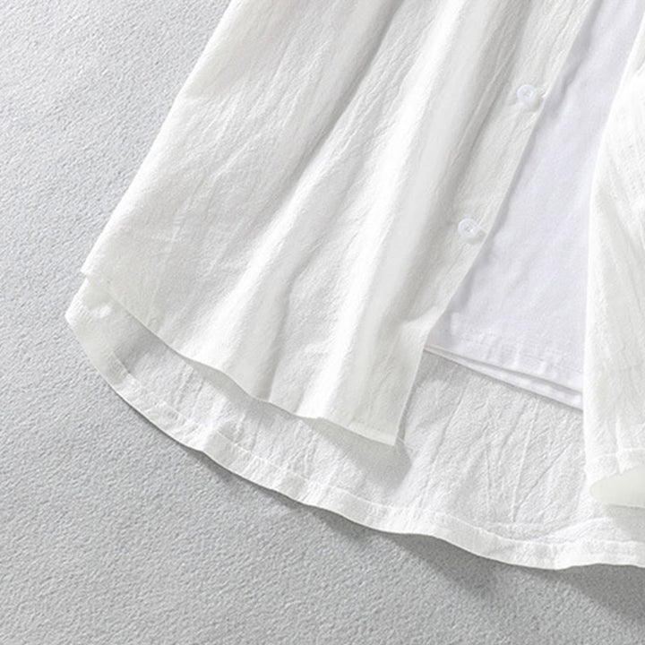 Buddha Stones homme en coton et lin, style vintage décontracté, simple boutonnage, manches trois-quarts, avec poche