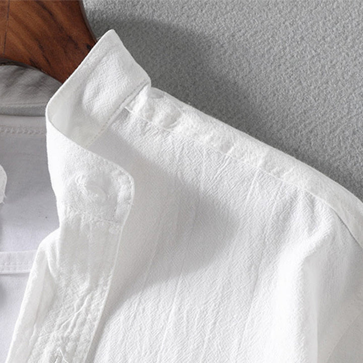 Buddha Stones homme en coton et lin, style vintage décontracté, simple boutonnage, manches trois-quarts, avec poche