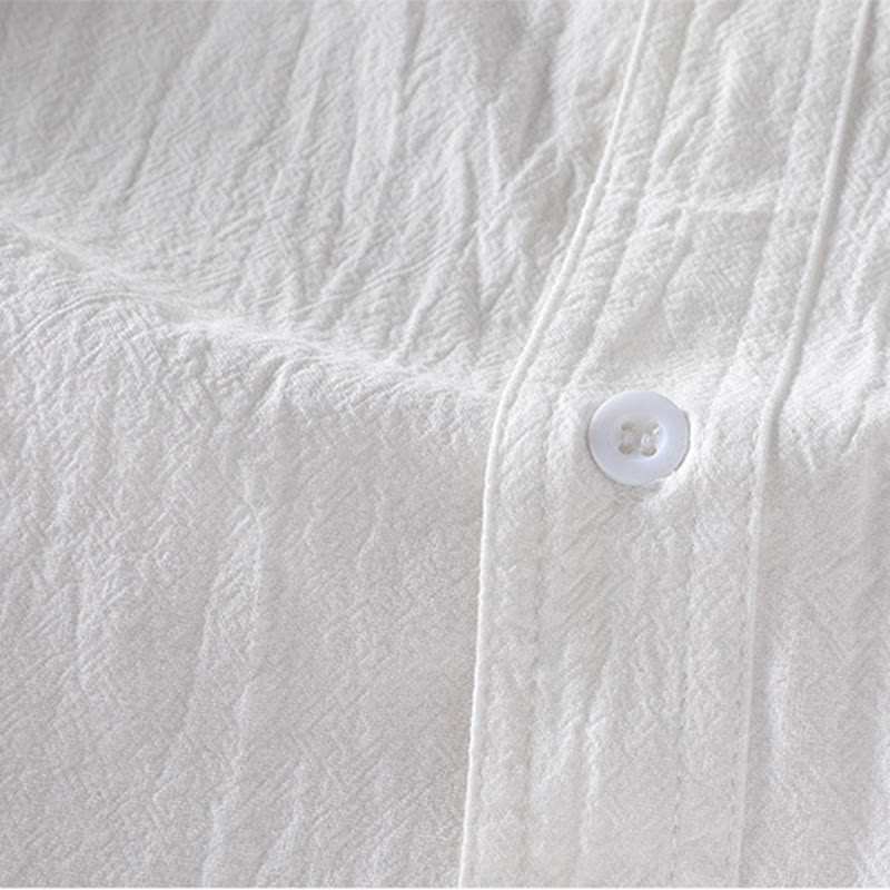 Buddha Stones homme en coton et lin, style vintage décontracté, simple boutonnage, manches trois-quarts, avec poche