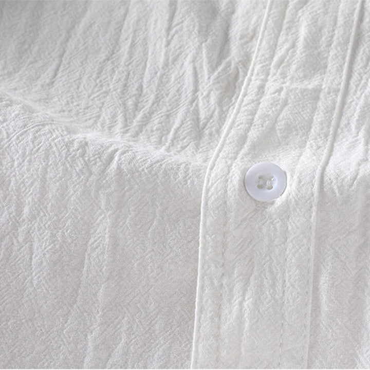 Buddha Stones homme en coton et lin, style vintage décontracté, simple boutonnage, manches trois-quarts, avec poche