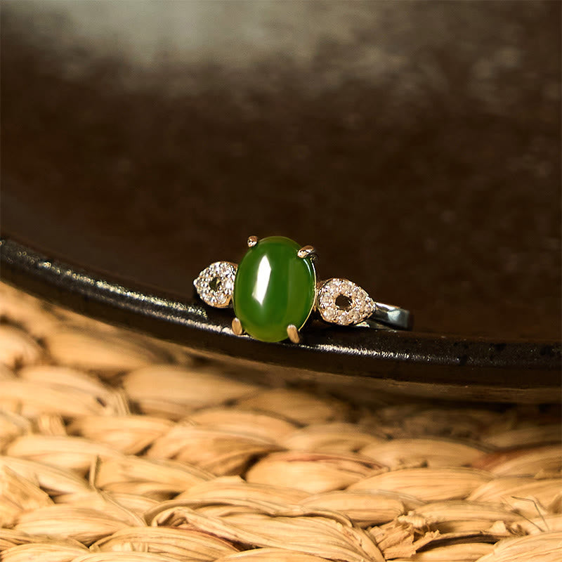 Bague de prospérité à boucle réglable en jade naturel Buddha Stones