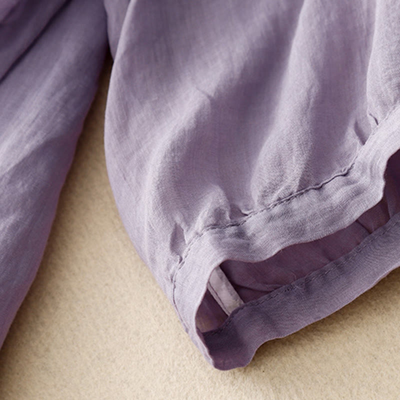 T-shirt d'été décontracté à manches courtes et col en V pour femme, motif Buddha Stones, broderie florale, en acrylique