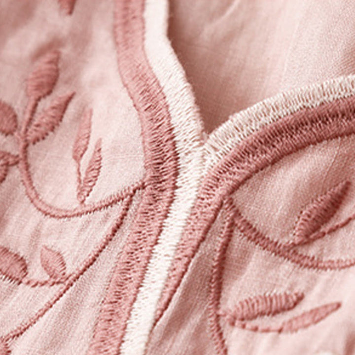 T-shirt d'été décontracté à manches courtes et col en V pour femme, motif Buddha Stones, broderie florale, en acrylique