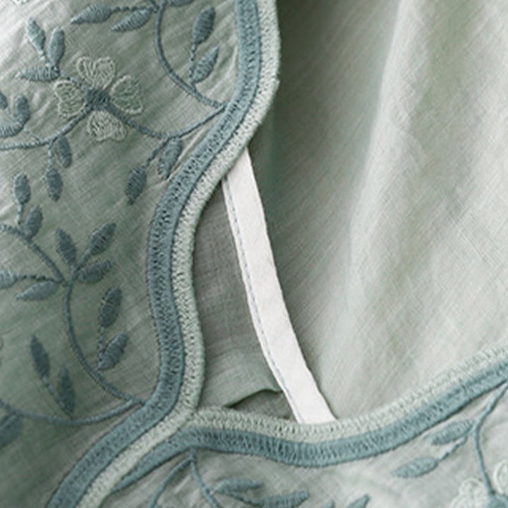 T-shirt d'été décontracté à manches courtes et col en V pour femme, motif Buddha Stones, broderie florale, en acrylique