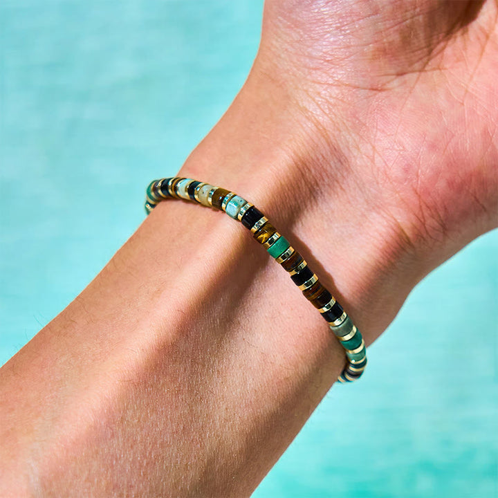 Bracelet de soutien en Buddha Stones naturelles d'hématite et d'œil de tigre