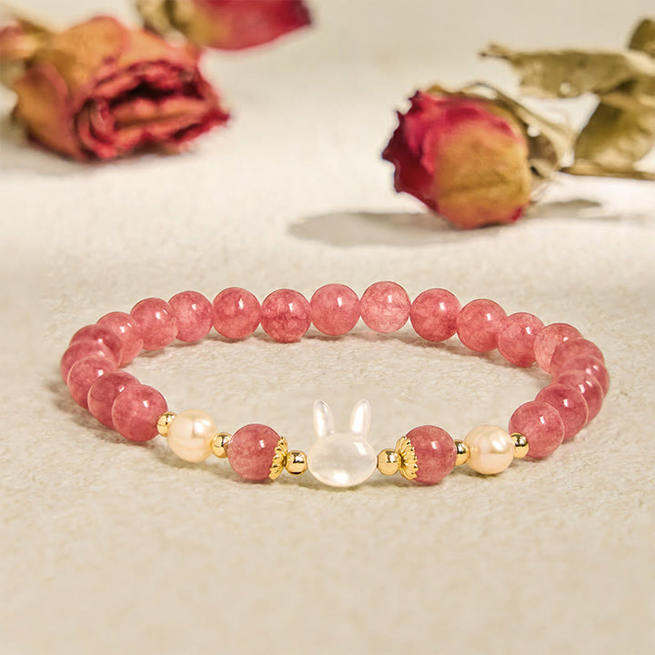 Bracelet de guérison Buddha Stones Fraise Quartz Perle Chat Lapin - Lapin en quartz fraise (tour de poignet 14-16 cm) - image 1