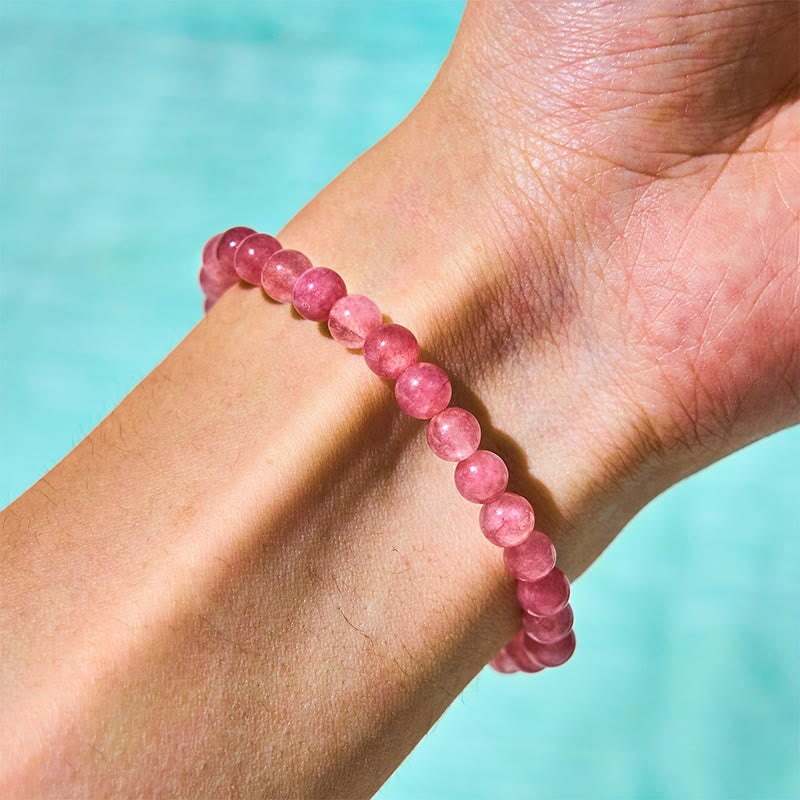 Bracelet de guérison Buddha Stones Fraise Quartz Perle Chat Lapin - image 5