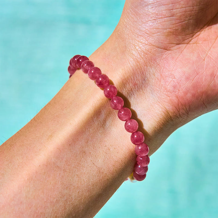 Bracelet de guérison Buddha Stones Fraise Quartz Perle Chat Lapin - image 10