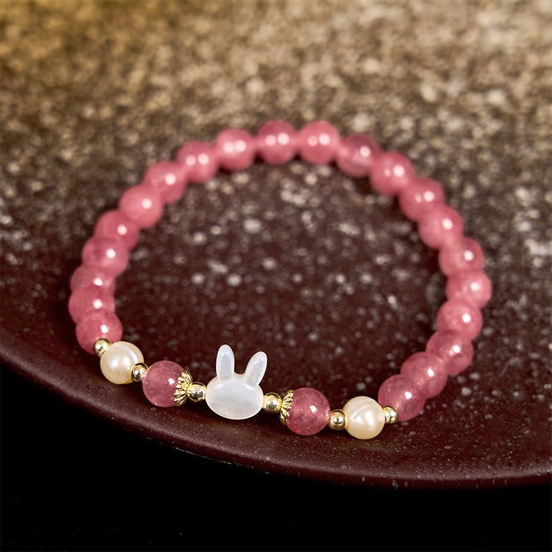 Bracelet de guérison Buddha Stones Fraise Quartz Perle Chat Lapin - image 2
