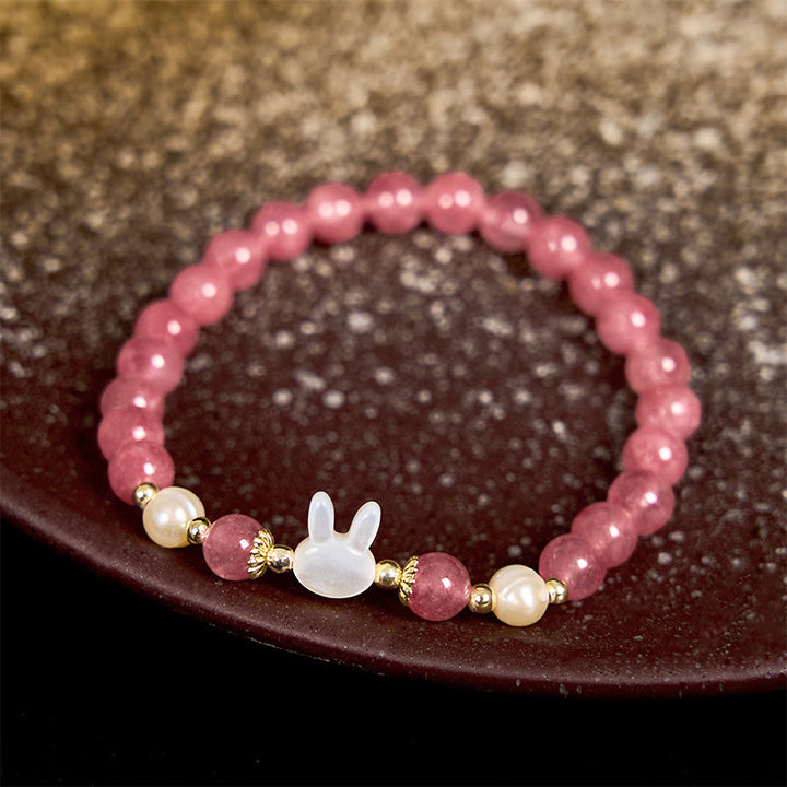 Bracelet de guérison Buddha Stones Fraise Quartz Perle Chat Lapin - image 2