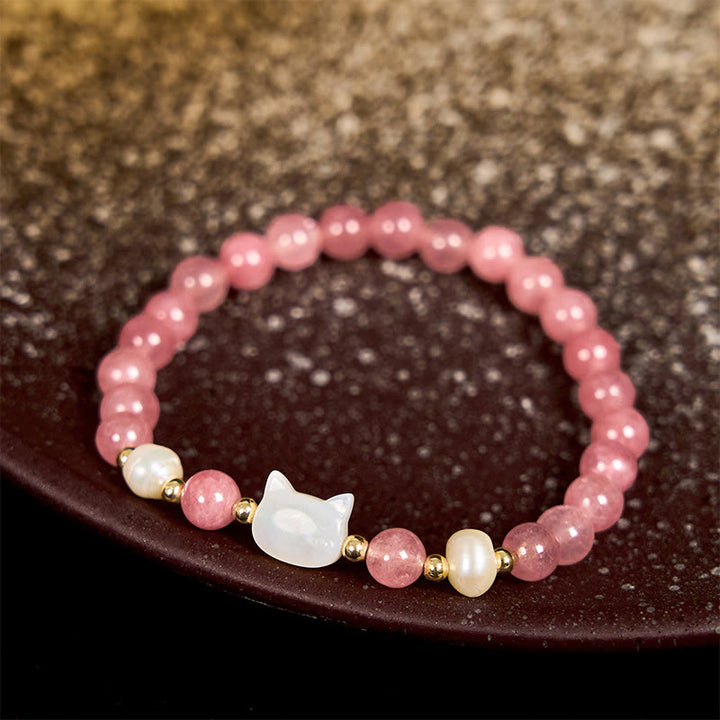 Bracelet de guérison Buddha Stones Fraise Quartz Perle Chat Lapin - image 7
