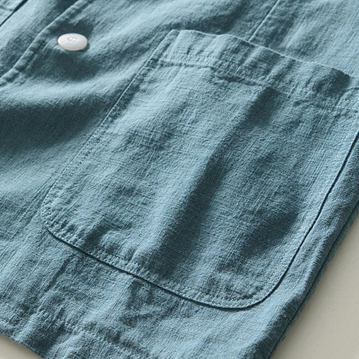 Chemise à manches longues et patte de boutonnage pour homme, motif Buddha Stones , en coton et lin, avec poches - image 2