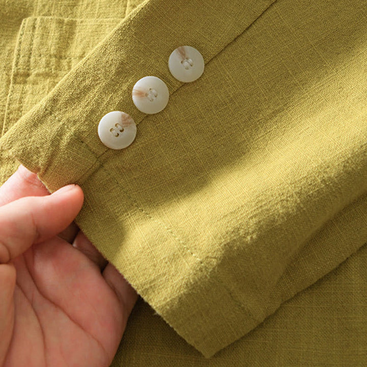 Chemise à manches longues et patte de boutonnage pour homme, motif Buddha Stones , en coton et lin, avec poches - image 26