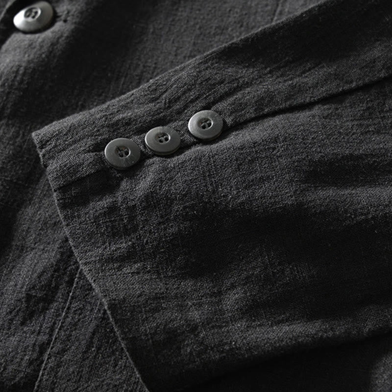 Chemise à manches longues et patte de boutonnage pour homme, motif Buddha Stones , en coton et lin, avec poches - image 20