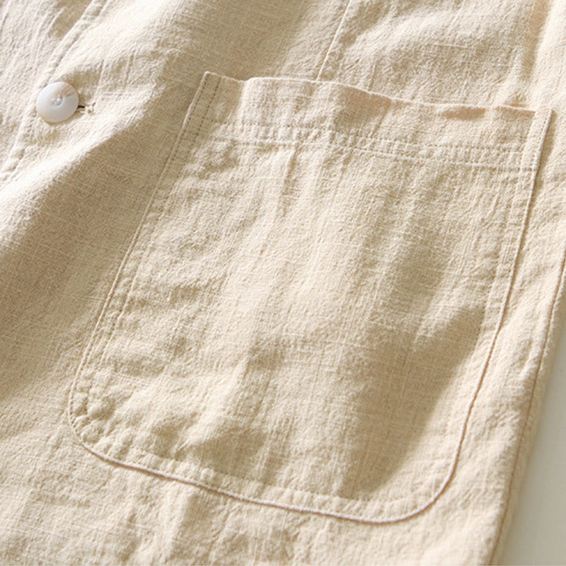 Chemise à manches longues et patte de boutonnage pour homme, motif Buddha Stones , en coton et lin, avec poches - image 12