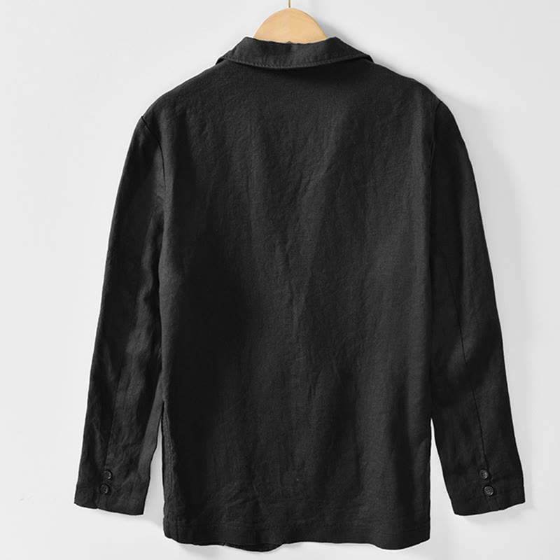 Chemise à manches longues et patte de boutonnage pour homme, motif Buddha Stones , en coton et lin, avec poches - image 16