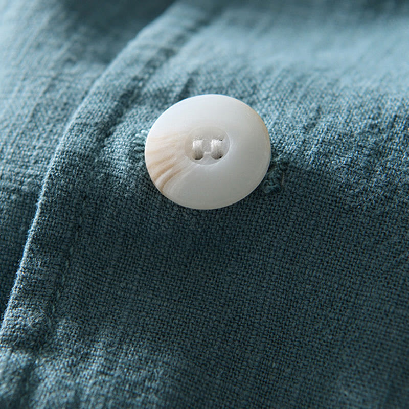 Chemise à manches longues et patte de boutonnage pour homme, motif Buddha Stones , en coton et lin, avec poches - image 3