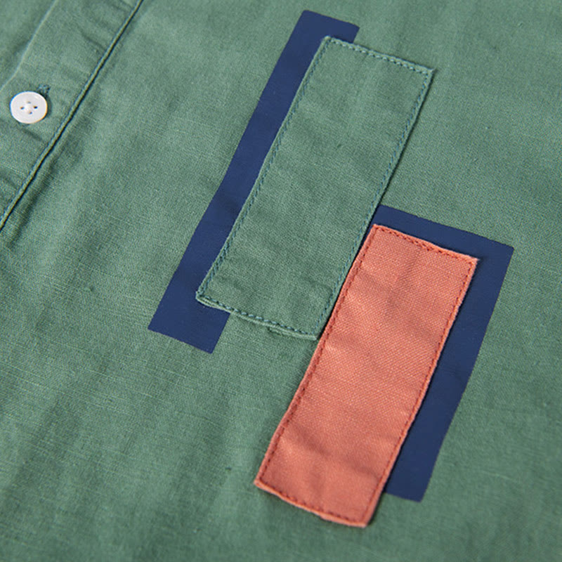 Chemise à manches courtes en coton et lin pour homme, motif Buddha Stones Daily Plain Patch, couleur assortie - image 6