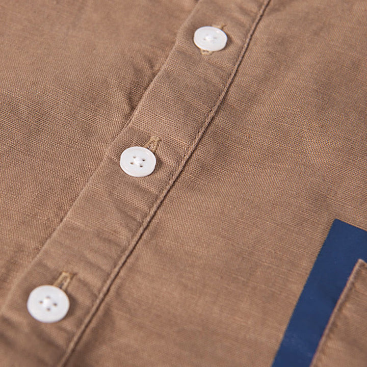 Chemise à manches courtes en coton et lin pour homme, motif Buddha Stones Daily Plain Patch, couleur assortie - image 13