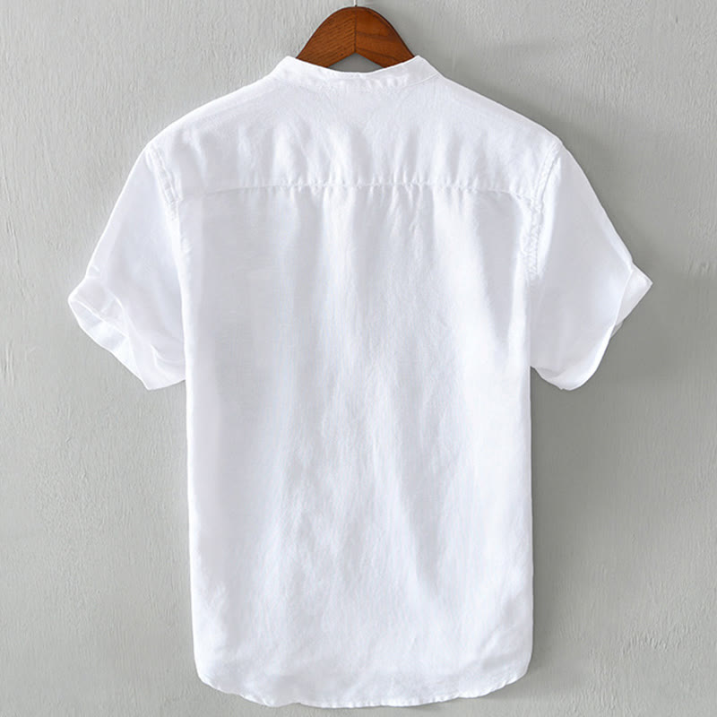 Chemise à manches courtes en coton et lin pour homme, motif Buddha Stones Daily Plain Patch, couleur assortie - image 2