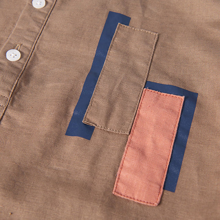 Chemise à manches courtes en coton et lin pour homme, motif Buddha Stones Daily Plain Patch, couleur assortie - image 12