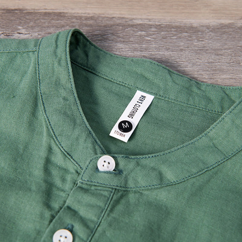 Chemise à manches courtes en coton et lin pour homme, motif Buddha Stones Daily Plain Patch, couleur assortie - image 5