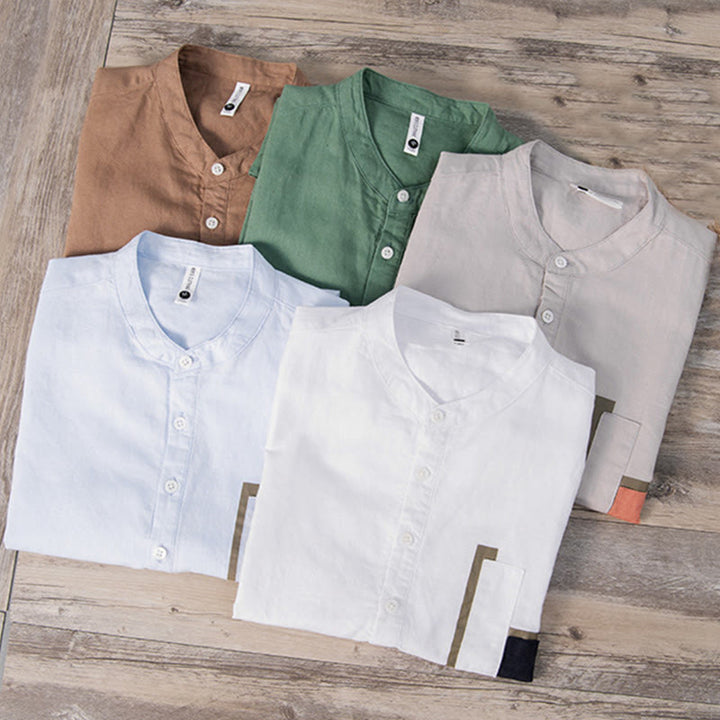 Chemise à manches courtes en coton et lin pour homme, motif Buddha Stones Daily Plain Patch, couleur assortie - image 17