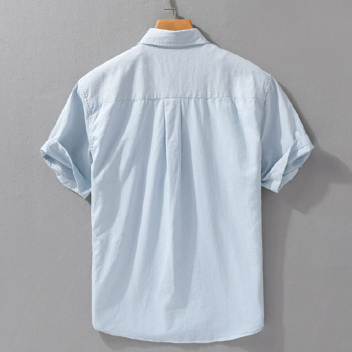 Chemise à manches courtes en coton et lin avec poches pour homme, motif Buddha Stones Daily, couleur pure - image 3