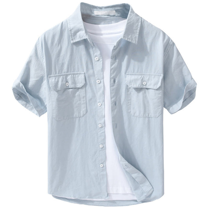 Chemise à manches courtes en coton et lin avec poches pour homme, motif Buddha Stones Daily, couleur pure - image 8