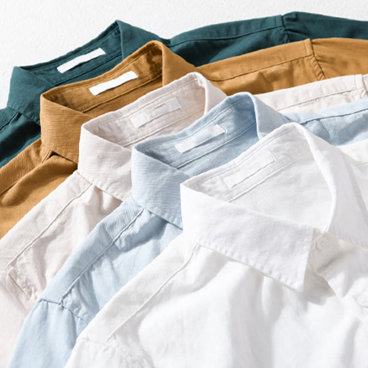 Chemise à manches courtes en coton et lin avec poches pour homme, motif Buddha Stones Daily, couleur pure - image 20