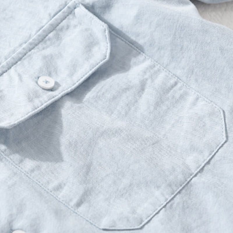 Chemise à manches courtes en coton et lin avec poches pour homme, motif Buddha Stones Daily, couleur pure - image 5