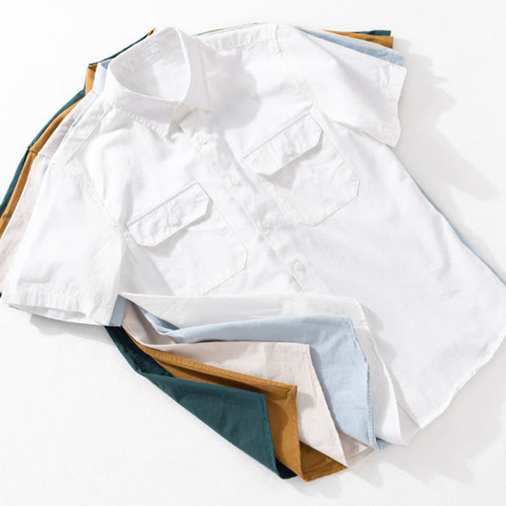 Chemise à manches courtes en coton et lin avec poches pour homme, motif Buddha Stones Daily, couleur pure - image 19
