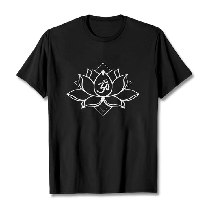 T-shirt en coton à motif sanskrit Buddha Stones et Lotus en fleurs Om - Noir - 2XL - image 1