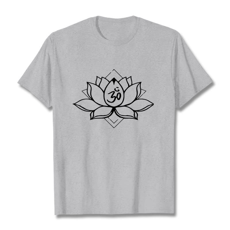 T-shirt en coton à motif sanskrit Buddha Stones et Lotus en fleurs Om - Gris clair - 2XL - image 20