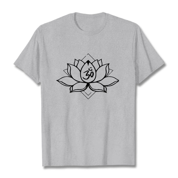 T-shirt en coton à motif sanskrit Buddha Stones et Lotus en fleurs Om - Gris clair - 2XL - image 20