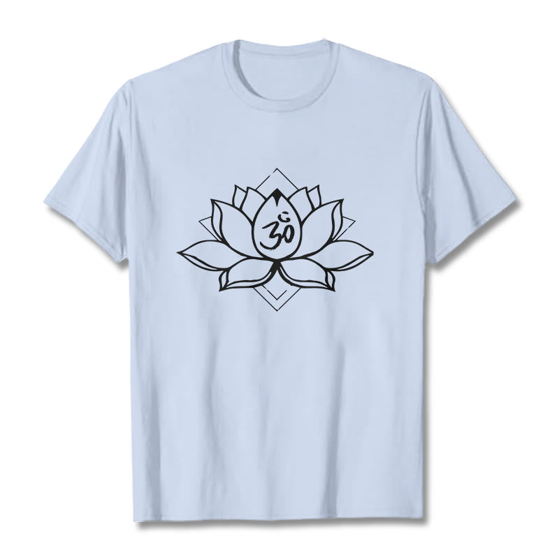 T-shirt en coton à motif sanskrit Buddha Stones et Lotus en fleurs Om - Cyan clair - 2XL - image 19