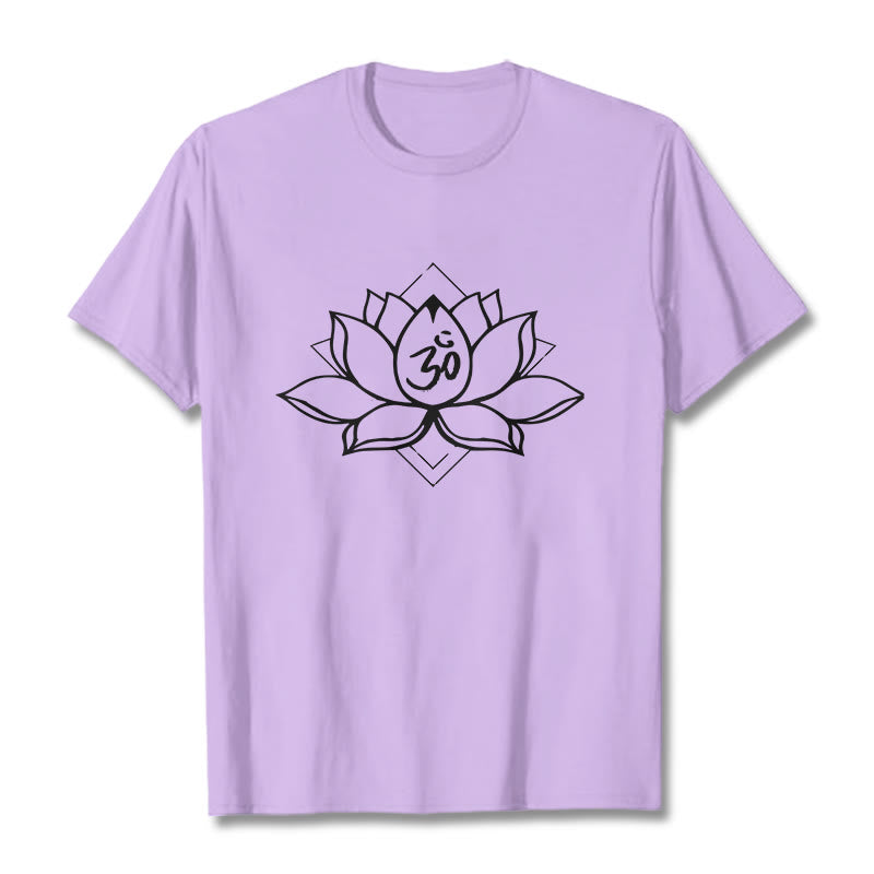 T-shirt en coton à motif sanskrit Buddha Stones et Lotus en fleurs Om - Prune - 2XL - image 17