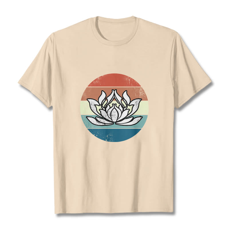 T-shirt en coton à rayures colorées avec Buddha Stones et lotus en fleurs - Bisque - 2XL - image 9