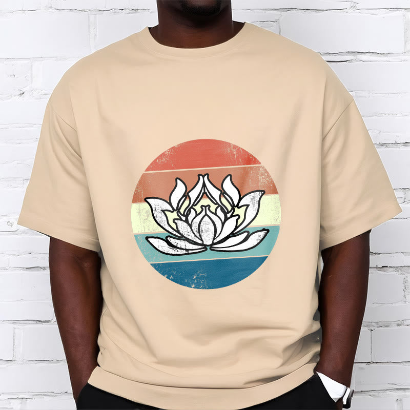 T-shirt en coton à rayures colorées avec Buddha Stones et lotus en fleurs - image 10