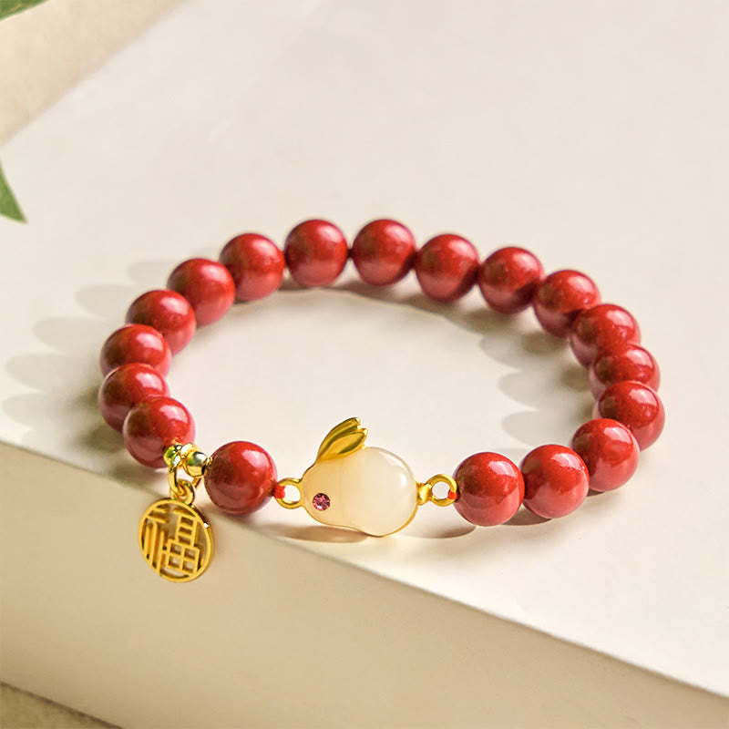 Bracelet de bénédiction en Buddha Stones , lapin cinabre, personnage de Bunny Fu
