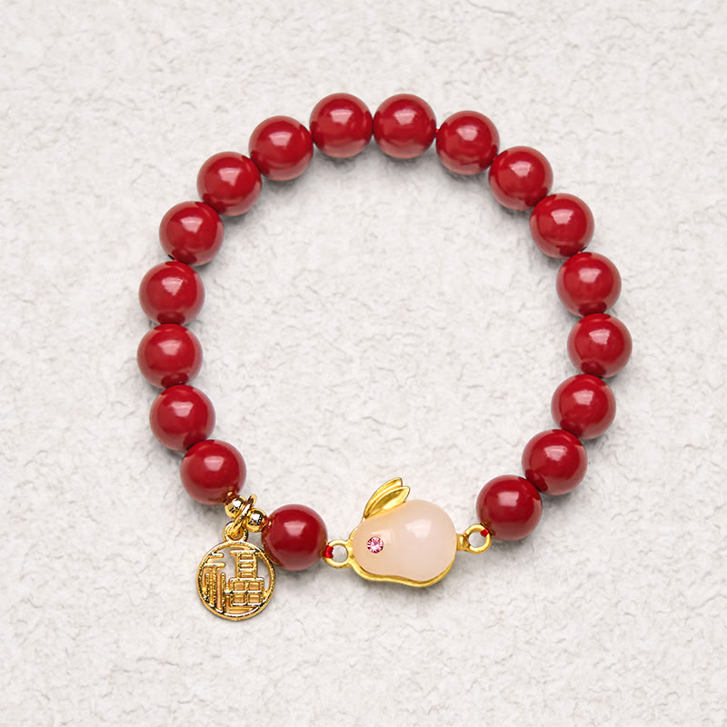 Bracelet de bénédiction en Buddha Stones , lapin cinabre, personnage de Bunny Fu