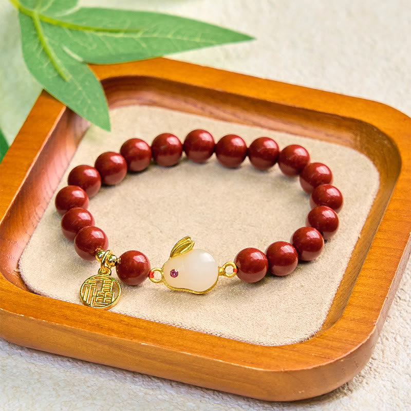 Bracelet de bénédiction en Buddha Stones , lapin cinabre, personnage de Bunny Fu