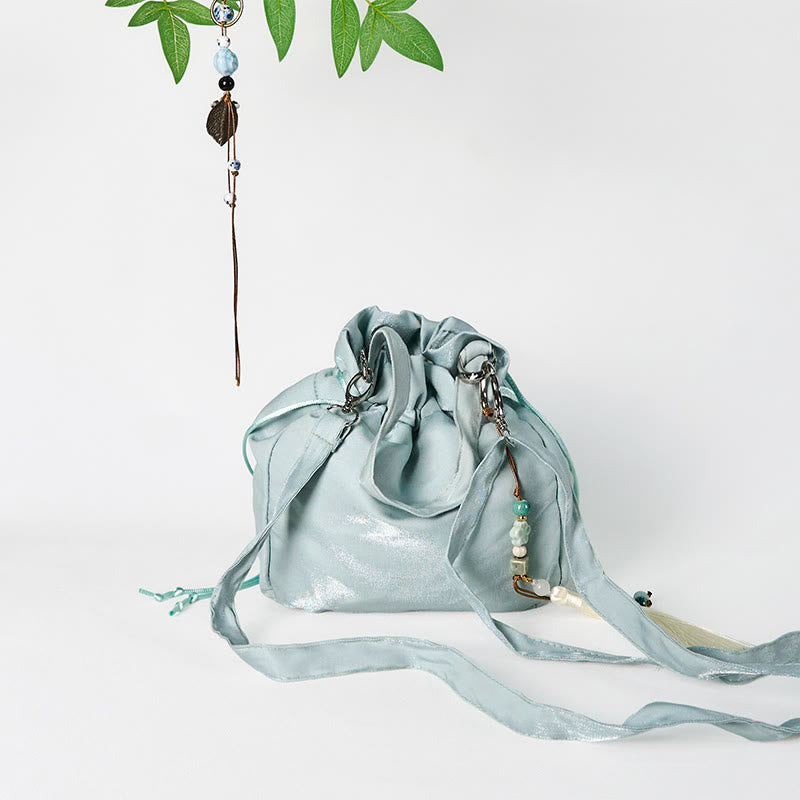 Sac fourre-tout en toile brodé de Buddha Stones , de fleurs vertes et de feuilles, sac à bandoulière, sac à main