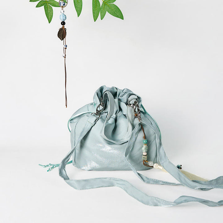 Sac fourre-tout en toile brodé de Buddha Stones , de fleurs vertes et de feuilles, sac à bandoulière, sac à main