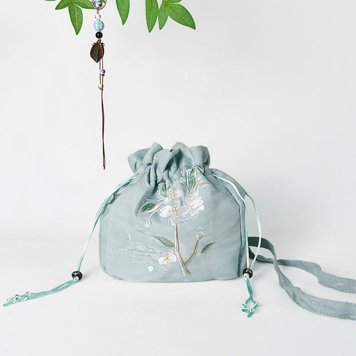 Sac fourre-tout en toile brodé de Buddha Stones , de fleurs vertes et de feuilles, sac à bandoulière, sac à main