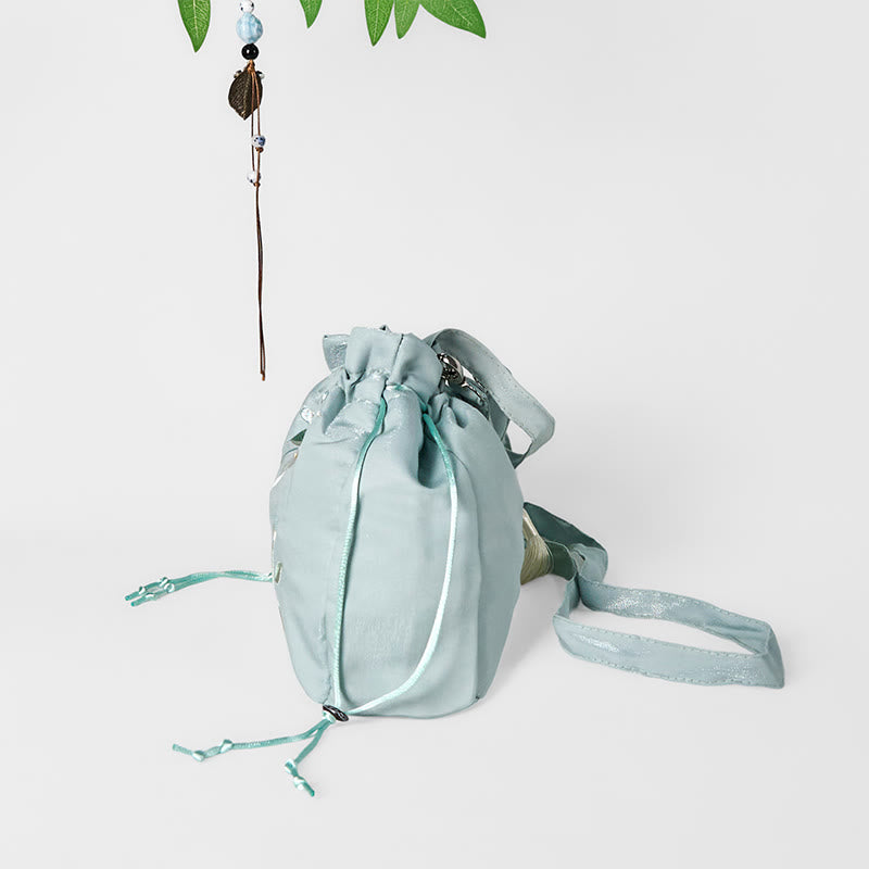 Sac fourre-tout en toile brodé de Buddha Stones , de fleurs vertes et de feuilles, sac à bandoulière, sac à main