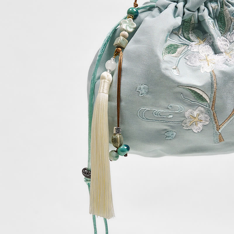 Sac fourre-tout en toile brodé de Buddha Stones , de fleurs vertes et de feuilles, sac à bandoulière, sac à main