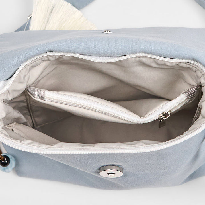 Sac bandoulière en coton et lin Epiphyllum bleu clair brodé Buddha Stones